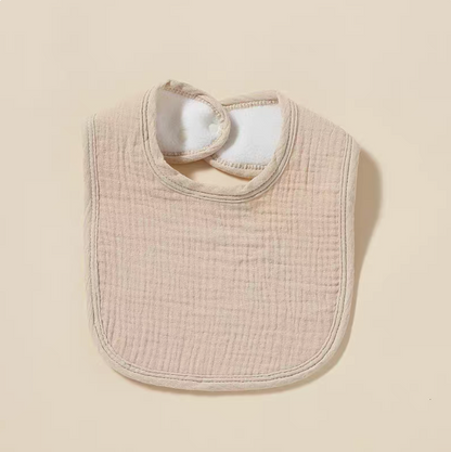 Light Khaki baby cotton gauze bib with soft muslin texture and absorbent design