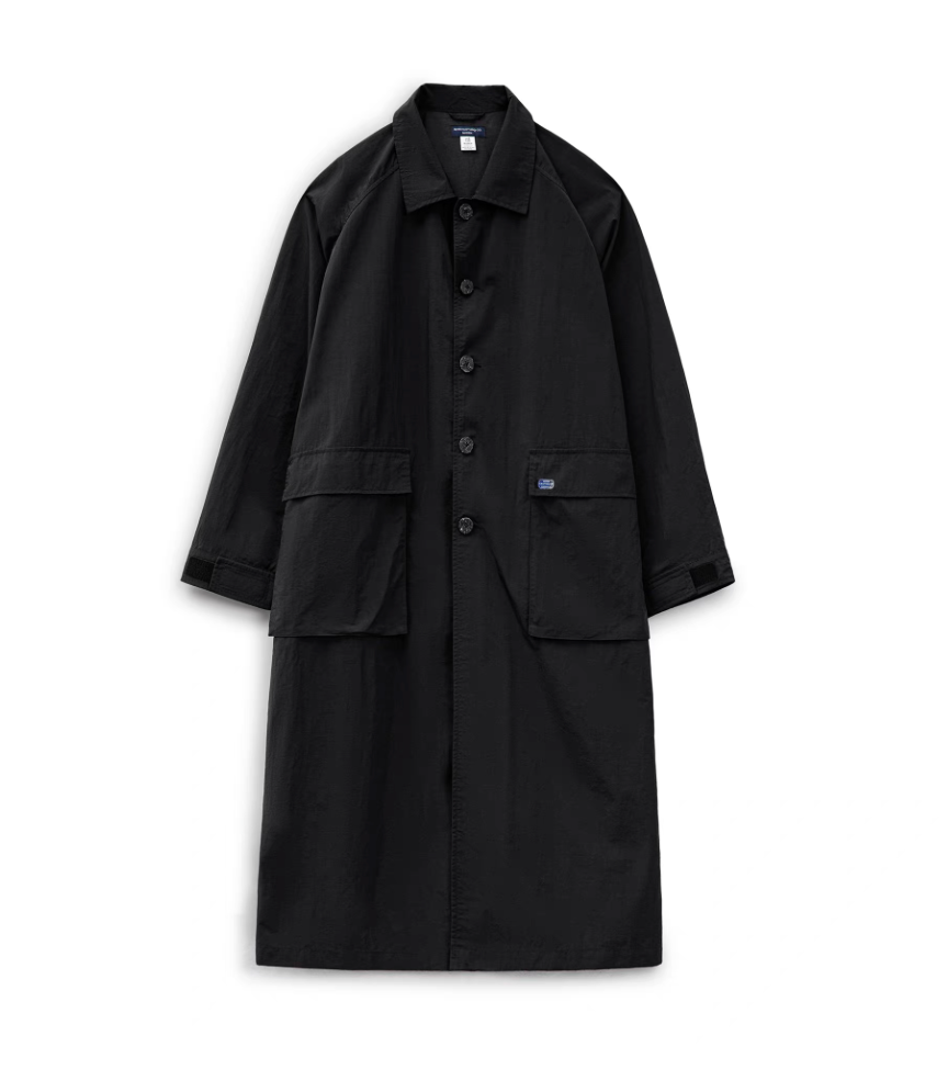front view balmacaan utility overcoat with flap pockets