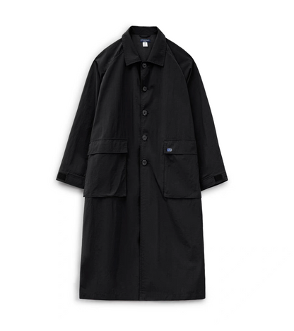 front view balmacaan utility overcoat with flap pockets