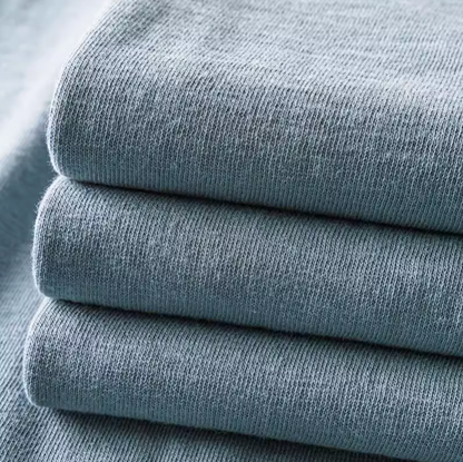 Blue Mist Crew Neck Tee blue color fabric texture close-up showing soft cotton material