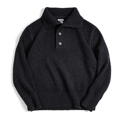 Black Heavyweight Bouclé Polo Sweater flat lay front view