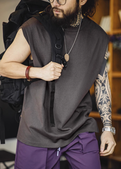 California Chill Tank Meteorite Gray indoor lifestyle view showing structured drape and everyday casual styling