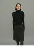 Front view of Charcoal Gray high-waisted straight wool skirt with side pockets