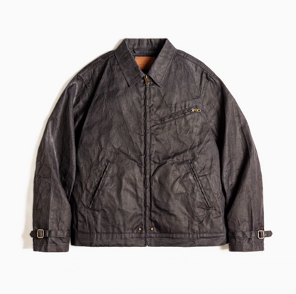Classic Trail Waxed Jacket in Pewter Gray front view showing spread collar, front zip closure and utility pocket design