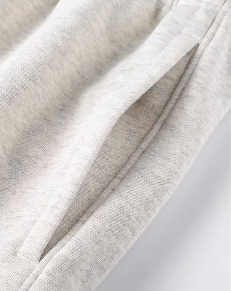 Cloth Relaxed Shorts Light Gray close-up of front slant pocket and soft terry cloth texture