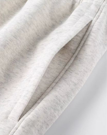 Cloth Relaxed Shorts Light Gray close-up of front slant pocket and soft terry cloth texture