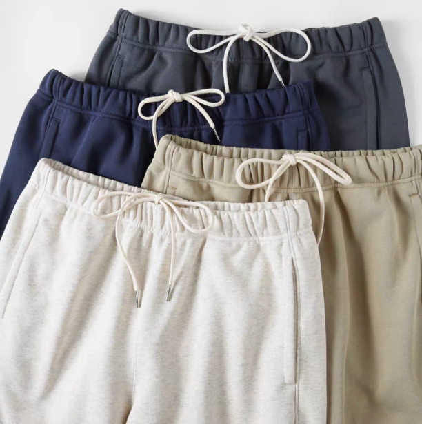 Cloth Relaxed Shorts multi color collection showing Light Gray Olive Gray Charcoal Gray Black and Space Blue options with elastic drawstring waist
