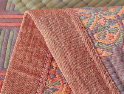 Close-up edge stitching and woven texture of Colorful Harmony Cotton Woven Quilt Pastel Pink