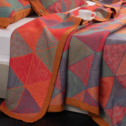 Colorful Harmony Cotton Woven Quilt Sky Castle geometric patchwork cotton quilt with vibrant woven triangles