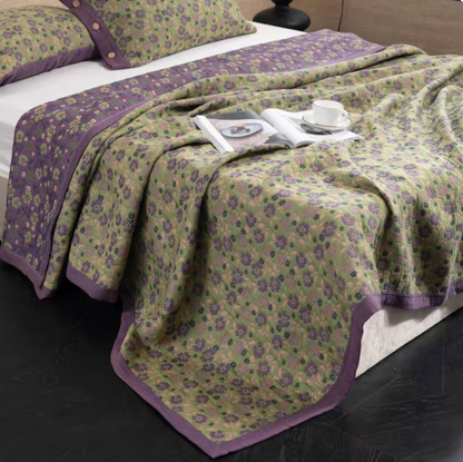 Colorful Harmony Cotton Woven Quilt Vivid Green Floral lightweight cotton quilt with delicate floral pattern
