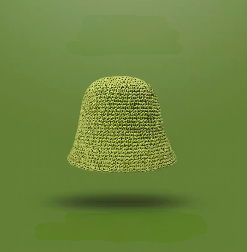 Grass green straw bucket hat minimalist soft brim breathable summer sun hat