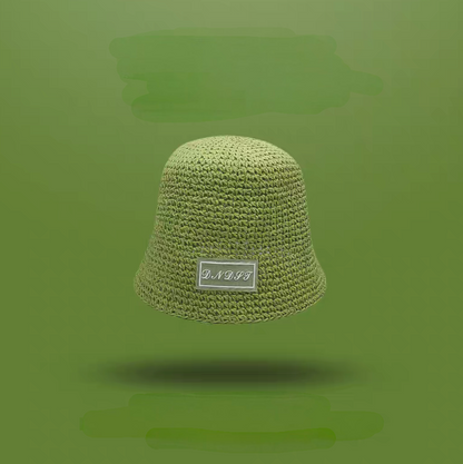 Light green straw bucket hat with logo patch soft brim minimalist summer hat