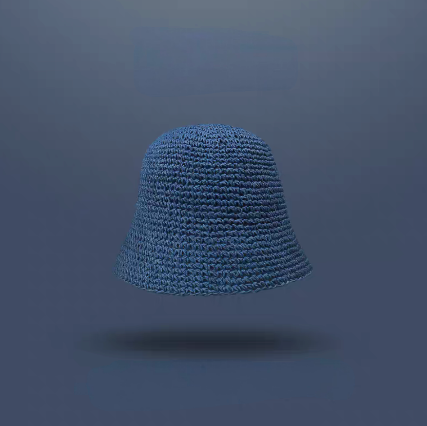 Navy blue straw bucket hat minimalist soft brim breathable lightweight summer sun hat
