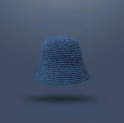 Navy blue straw bucket hat minimalist soft brim breathable lightweight summer sun hat