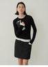 Contrast-Trim Slim-Fit Long-Sleeve Top black and white front view holding book slim fit layered look design