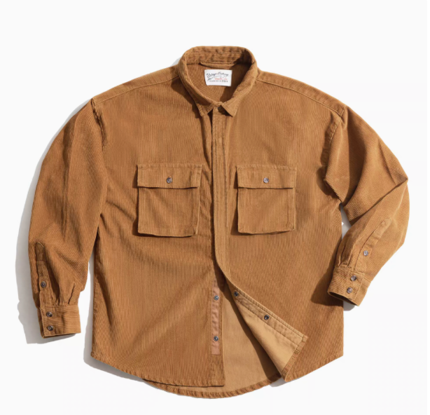 Corduroy Field Shirt in Amber front view featuring ribbed texture, dual chest flap pockets, and classic button-up design