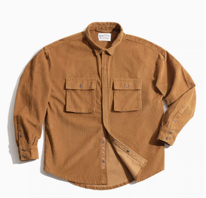 Corduroy Field Shirt in Amber front view featuring ribbed texture, dual chest flap pockets, and classic button-up design