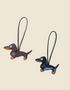 Dachshund leather keychain charm in coffee brown and black colors front view overview
