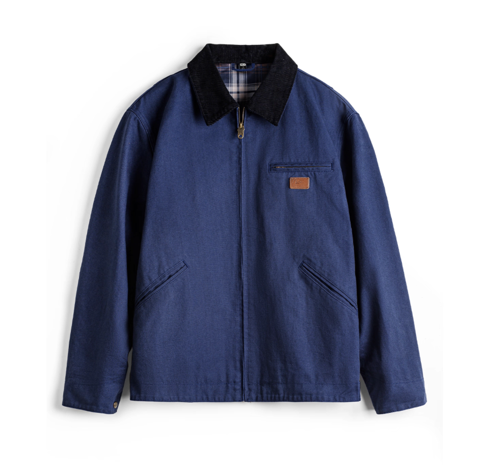 Detroit work jacket in navy blue, front view flat lay