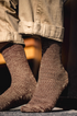 Durable Cotton Crew Socks in brown worn with cuffed pants showing ribbed knit texture and comfortable everyday fit