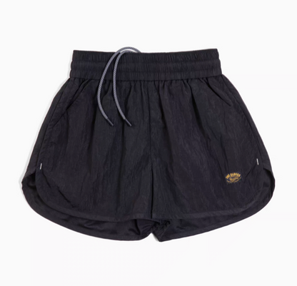 Effortless Sport Shorts black front view with elastic waistband and drawstring detail