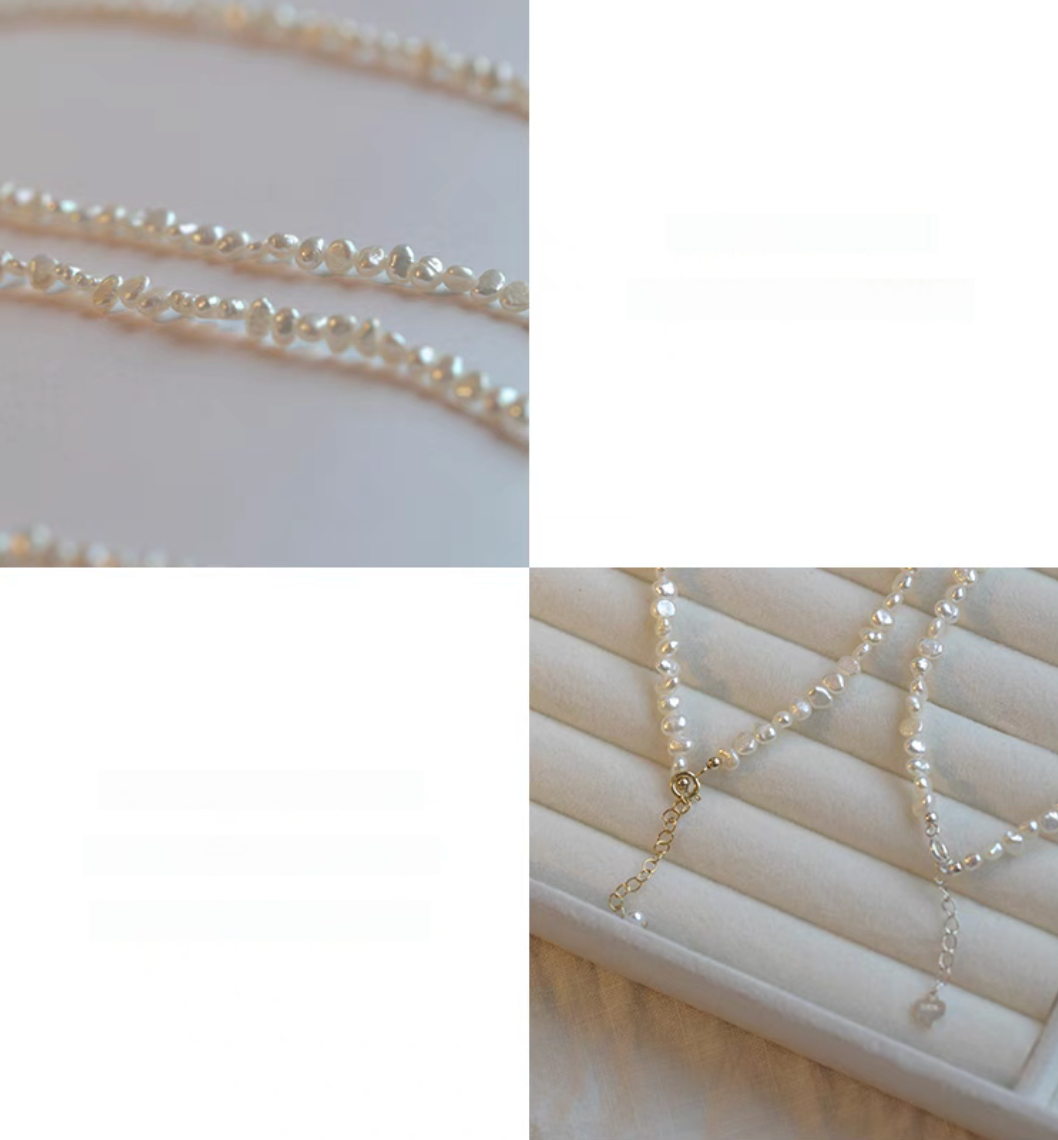 Close-up detail of Elegant Irregular Freshwater Pearl Necklace showing natural baroque mother of pearl texture and clasp