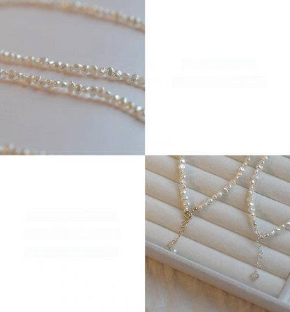 Close-up detail of Elegant Irregular Freshwater Pearl Necklace showing natural baroque mother of pearl texture and clasp