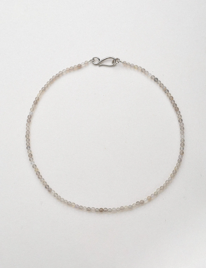 Ethereal Elegance Gray Agate Choker with small round gray agate beads and silver clasp detail