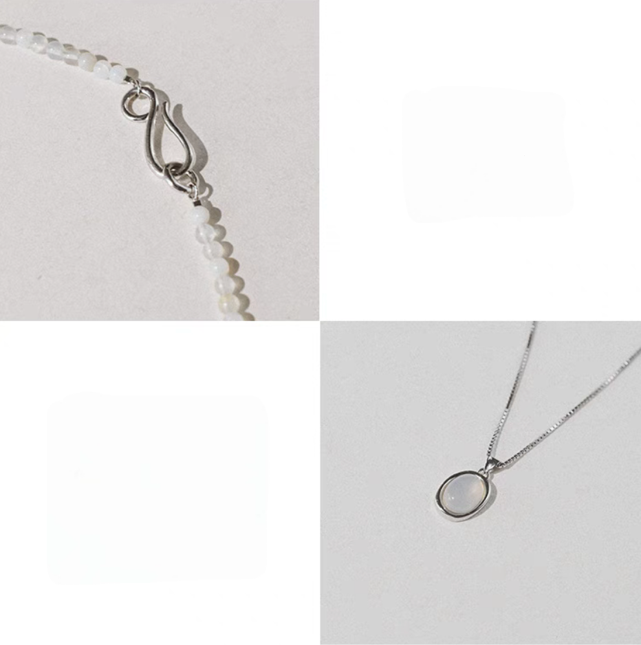 Close-up detail of Ethereal Elegance Gray Agate Necklace and Choker Set showing clasp and pendant craftsmanship