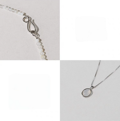 Close-up detail of Ethereal Elegance Gray Agate Necklace and Choker Set showing clasp and pendant craftsmanship