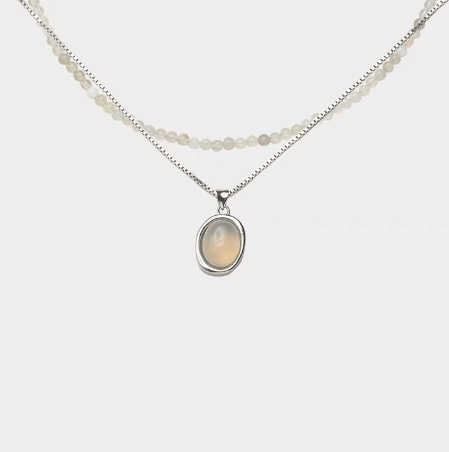 Ethereal Elegance Gray Agate Necklace and Choker Set with layered gray agate beads and silver pendant on white background