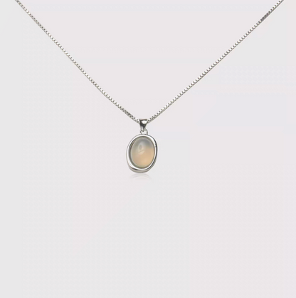 Ethereal Elegance Gray Agate Necklace with oval gray agate pendant on silver chain front view