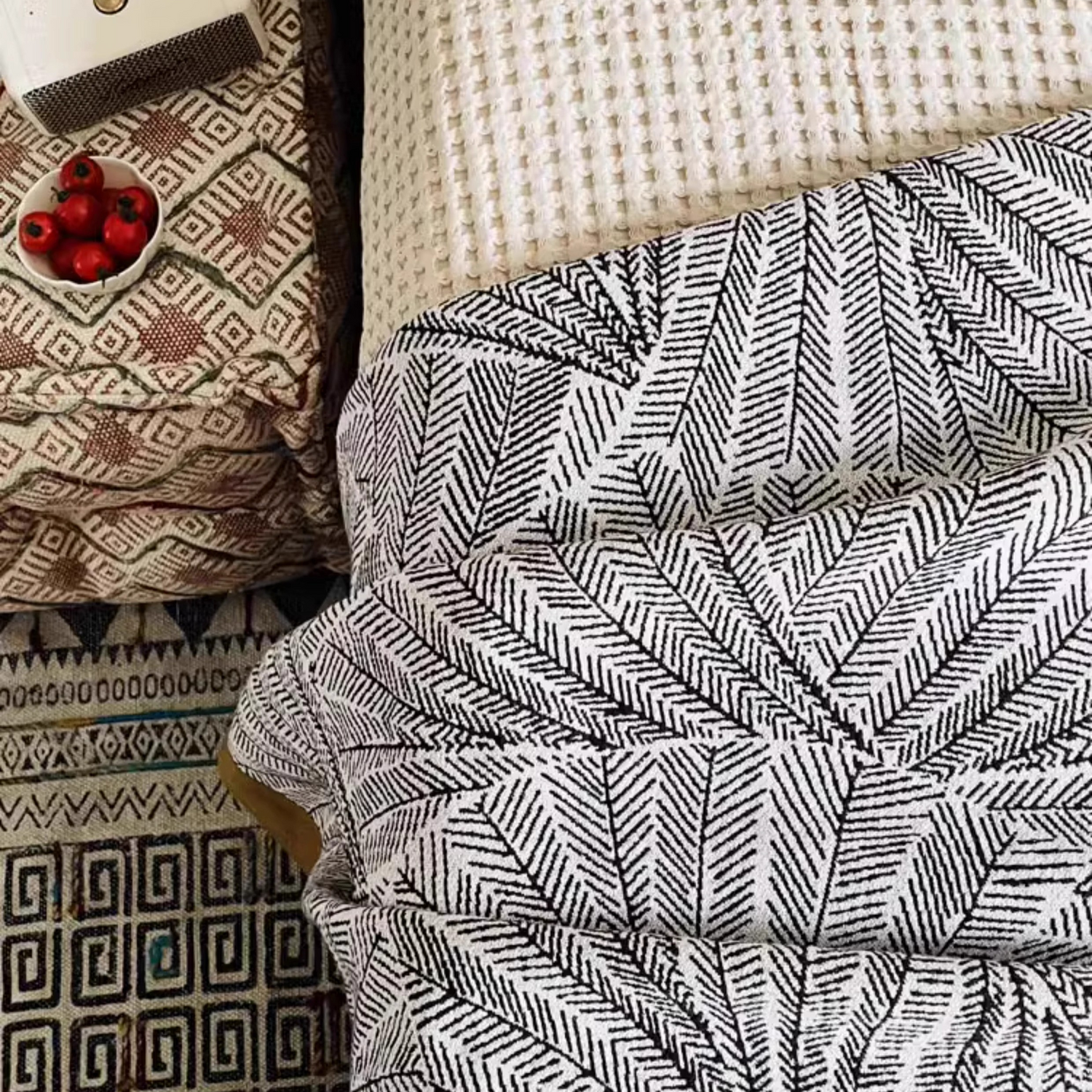 Close-up of Floral Cotton Gauze Blanket Leaf Vein showing breathable cotton gauze texture and leaf vein pattern