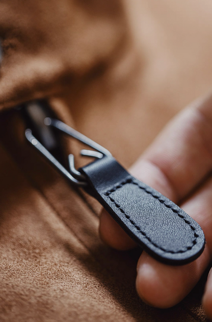Leather zip pull on suede Harrington jacket