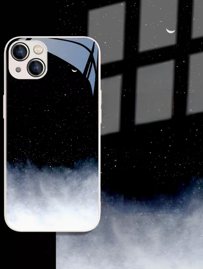 Galaxy Shield phone case black white starry sky design with white frame back view