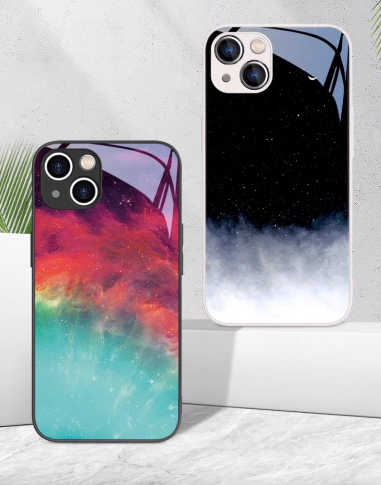 Galaxy Shield phone case dual display featuring multicolor starry sky design and black white starry sky design