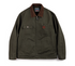 Front view of the green Hardman Detroit 90s Workwear Jacket, showcasing the corduroy collar and asymmetrical pocket design.