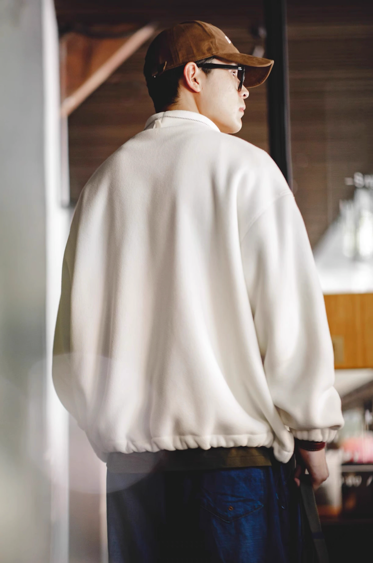 Back view of Cream White Heavyweight Fleece Sweatshirt showing oversized fit