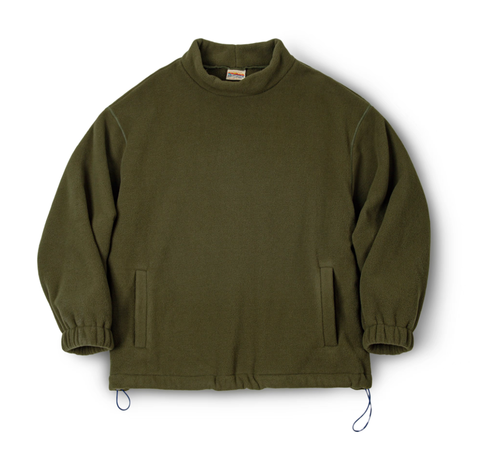 Olive Green Heavyweight Fleece Mock Neck Sweatshirt flat lay