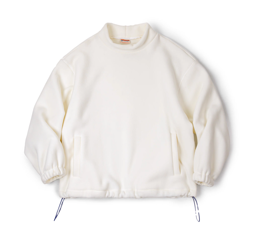 Cream White Heavyweight Fleece Mock Neck Sweatshirt front flat lay
