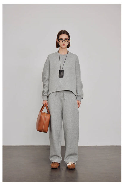 Grey oversized sweatshirt with wide-leg pants, casual loungewear