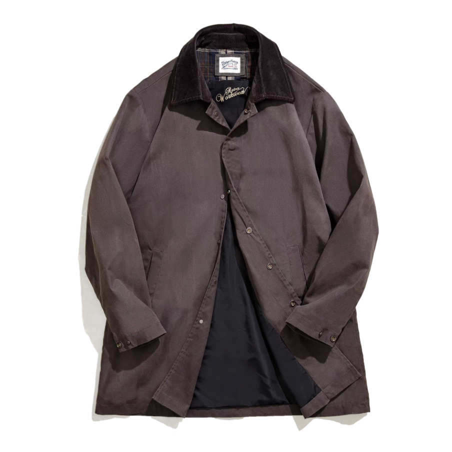 Men’s vintage waxed cotton coat – front flat lay view