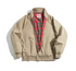 Men’s khaki Harrington jacket front view with Fraser tartan lining