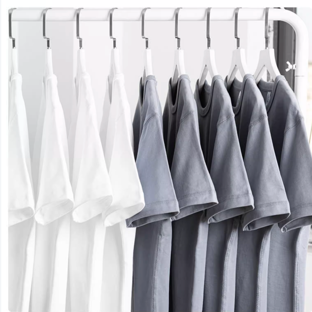 Lavender All-Season Tee Gray Blue multiple T-shirts on hangers short sleeve cotton display