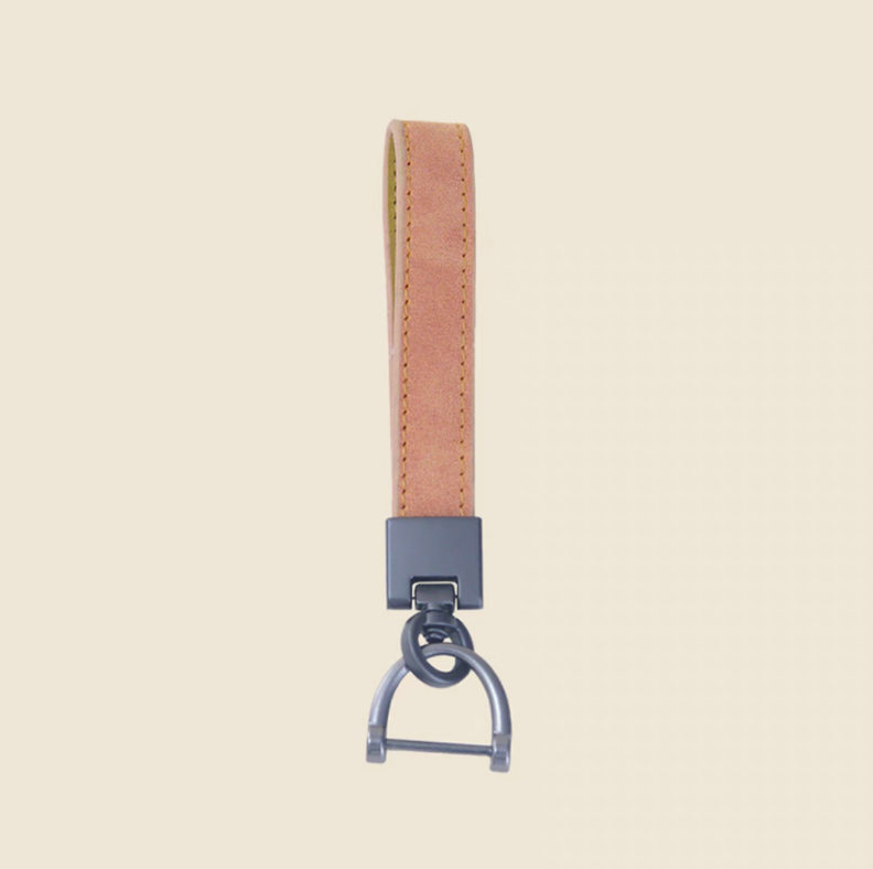 Leather strap keychain orange cowhide leather stylish key holder