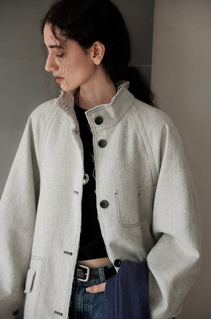 Close-up of a light gray coat&