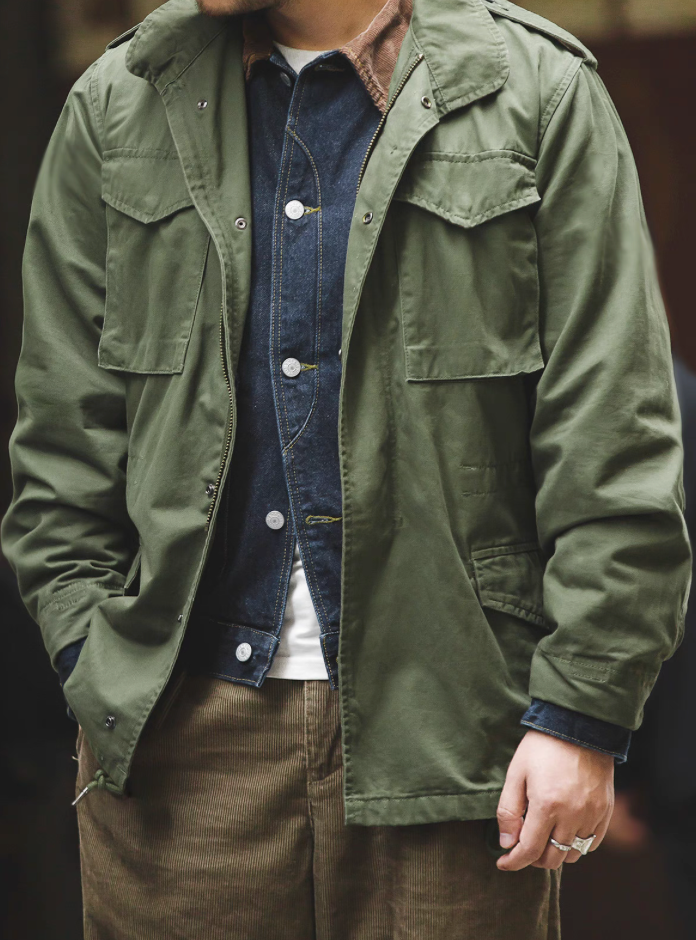 M65 Field Jacket - Army Green Front View with Classic Epaulettes