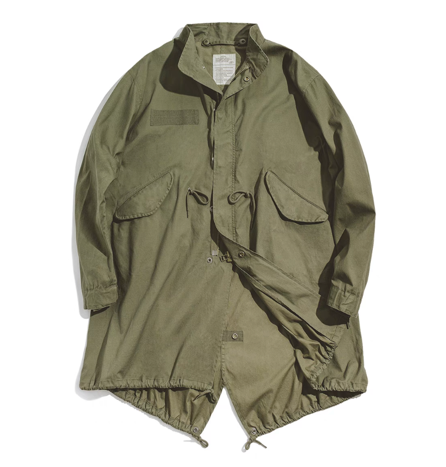 M-65 fishtail parka army green flatlay front view