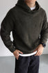 Men’s wool-blend knit hoodie in olive green, minimalist pullover front view