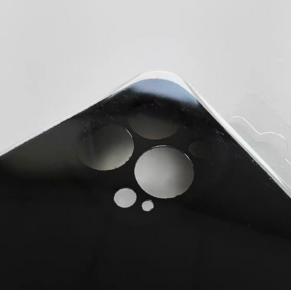 Black microfiber suede phone case close-up showing camera cutout and matte surface